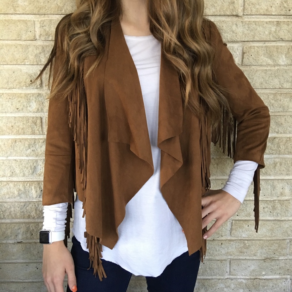 BERSHKA Women’s brown fringed jacket size XS